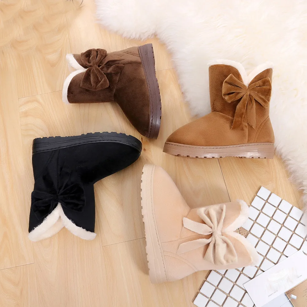 Ботинки; женские зимние ботинки; Теплая обувь с бантом; женская обувь на плоской подошве; зимние женские ботинки; обувь осень-зима; модные ботинки на плоской подошве