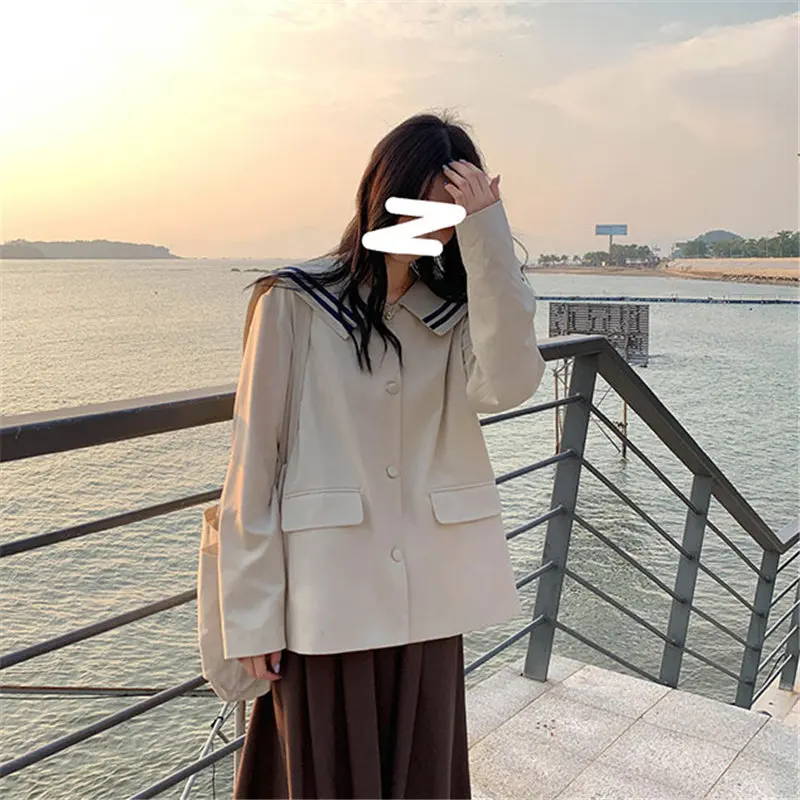 Alien Kitty Preppy Style Stylish Loose Elegant Autumn Chic Casual Feminine Sailor Collar Women Casual All Match Blazers