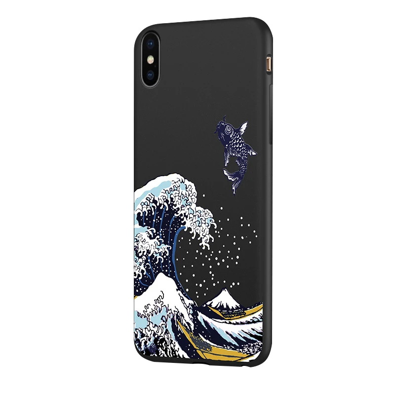 

Ukiyo-E Style Phone Case For IPhone X XR XS MAX Cat 3D Embossed Relief Matte Soft Back Cover Official Case National Tide Case