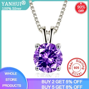 

White/Purple 2ct Lab Diamond Solitaire Pendant Necklace 925 Sterling Silver Choker Statement Necklace Women Silver 925 Jewelry