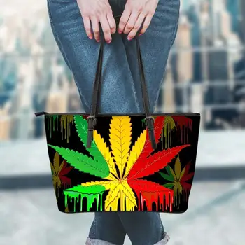 

Customzied Jamaica Tropical LeafWeed Leaves Pattern Fashion Women Handbags Large Capacity Top-handle Shopping Bag for Teen Girl