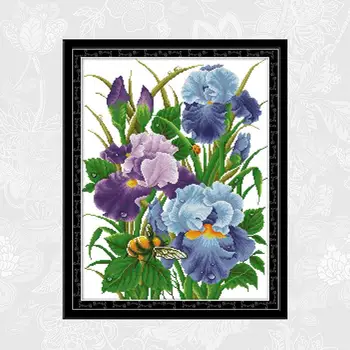

The Iris flowers Paintings Cross Stitch Printed Canvas DMC Cotton Thread Crafts DIY Hand Made Embroidery Sets for Needlework