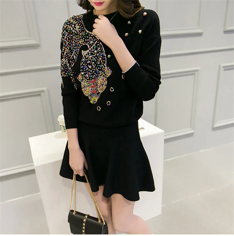 

2019 Luxury Fish Beading Women Embroidery Sweaters Pullovers Brand Designer Female Knitted Sweater Jumper Fall Winter Clothes