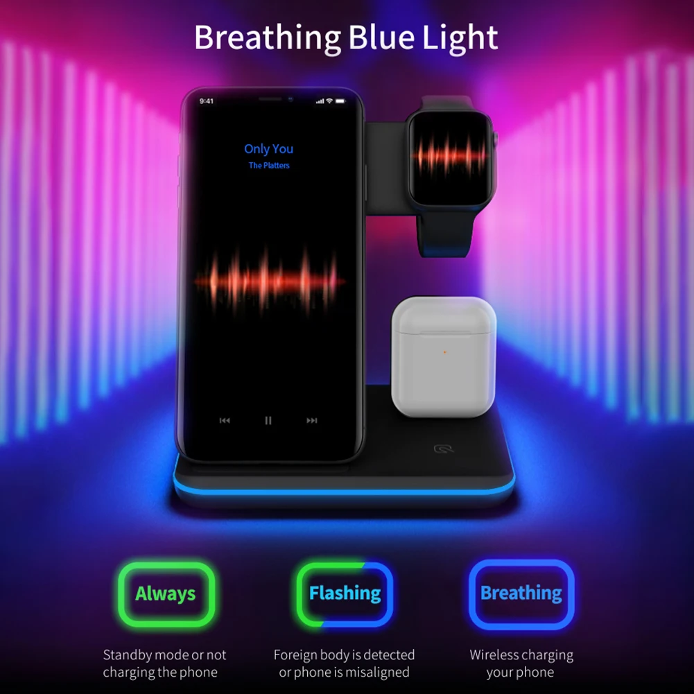 Z5 Portable Wireless Mobile Phone Charging Dock Station 3 in 1 Wireless Charger Stand for Apple Watch iWatch Airpods Headphones