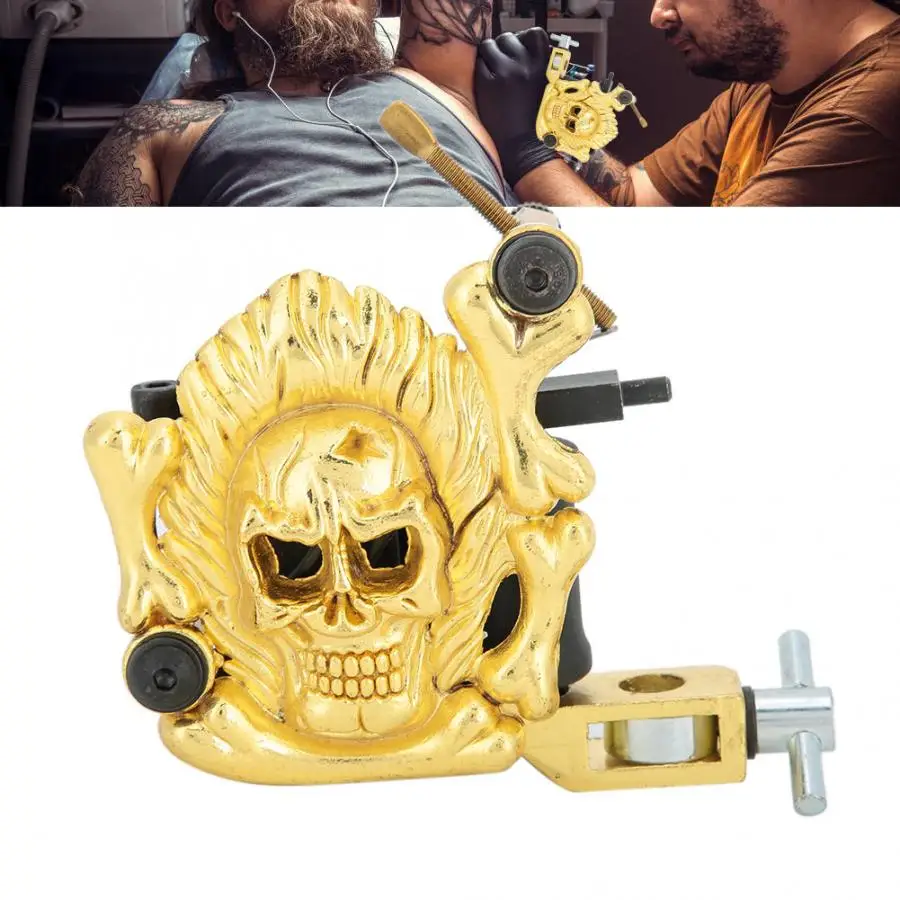 Tattoo Pen Skull Pattern Alloy Coil Tattoo Machine Strong Motor Liner Shader Tattoo Machine Gun Gold Tattoo Gun Tattoo Parts
