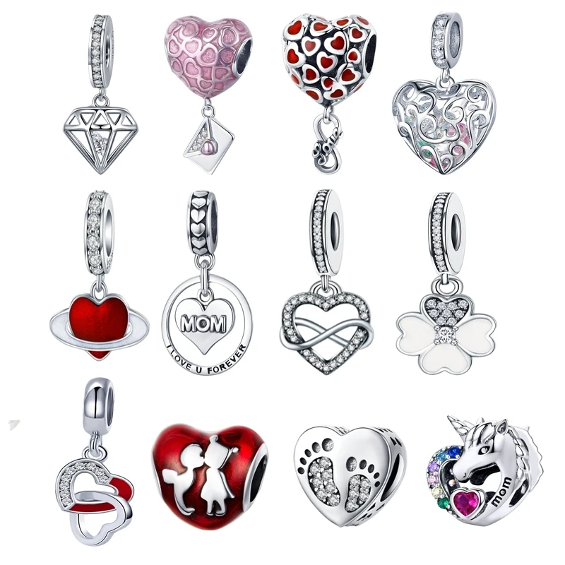 

925 Sterling Silver Shinning Heart, Imitation Diamond Shape Necklace Pendant Fit Pandora Bracelets & Bangles Jewelry HSC186