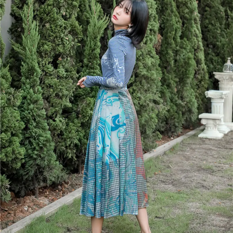 XITAO плиссированная юбка с принтом для женщин, модные трапециевидные юбки с абстрактным рисунком, элегантная осенне-зимняя женская одежда XJ2636