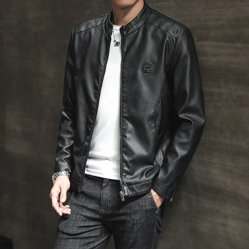AliExpress Men's plus Velvet Leather Jacket Autumn And Winter New Products Stand Collar Windproof Jackets Short Slim Fit PU Leat