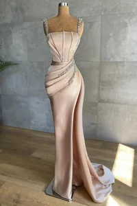 Vestidos de Noche elegantes de sirena, sexys, con tirantes finos y lentejuelas, plisados, largos, formales, para fiesta, 2022
