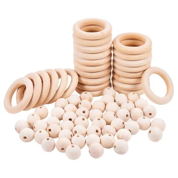 

100Pcs Wood Beads 50Pcs Wooden Rings Circles for DIY Pendant Connectors Macrame Wall Hanging Plant Holder DIY Kit