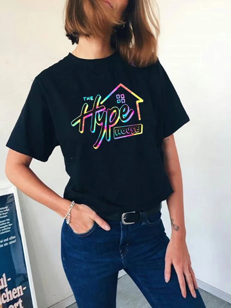 Черная футболка женская одежда хлопковые топы 2020 Hype House розовая 90s Винтажная