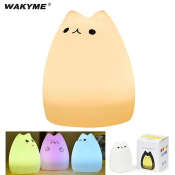 

WAKYME LED Night Light Silicone Touch Sensor Desk Lamp Cute Cat Desktop Decorate 7 Colors USB Night Lights for bedroom Kid Gift
