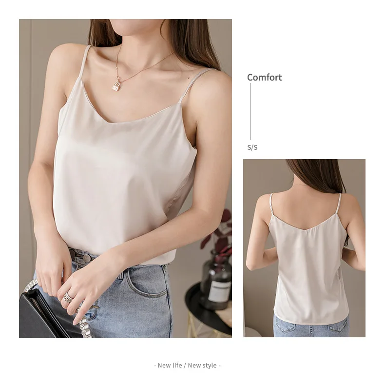 women's bra Women Camisole Fashion Strap Top  Halter V Neck Basic White Cami Sleeveless Satin Silk Tank Tops Women'S Summer  Spring Fall spanx camisole