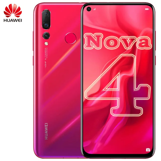 Смартфон huawei Nova 4, 6,4 дюймов, kirin 970, четыре ядра, Android 9,0, отпечаток пальца, ID, камера AI, батарея 3750 мАч - Цвет: red