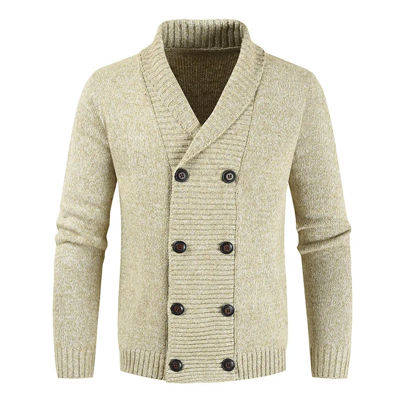 Beige yellow AKSR, мужской зимний шерстяной кардиган, свитер, двубортный кашемировый свитер с v-образным вырезом, мужской длинный кардиган большого размера, мужской кардиган - Цвет: Beige yellow