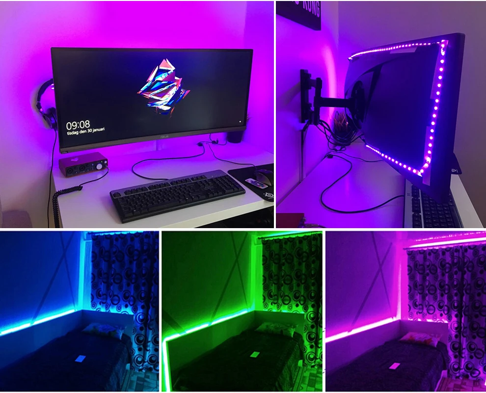 USB Светодиодная лента 5 в SMD 5050 RGB гибкий светодиодный светильник лента с радиочастотным пультом дистанционного управления музыкой для ПК экран ТВ фоновый светильник ing 1 м 2 м