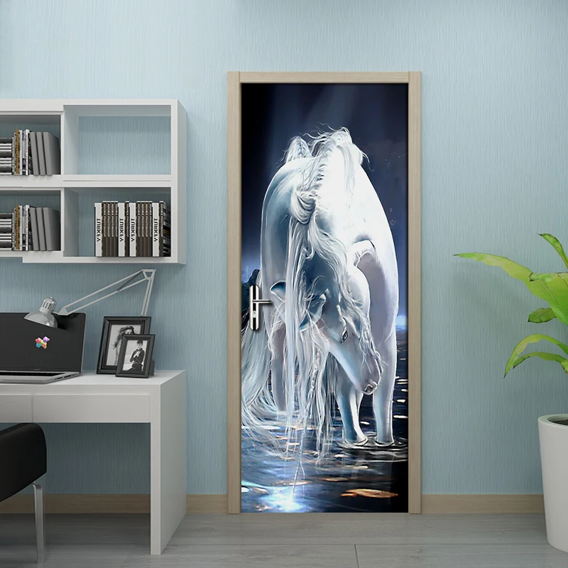 3D самоклеющиеся Diy художественная Наклейка цветок мультфильм животное пейзаж домашний декор двери ремонт ПВХ обои печать картинки - Цвет: Door YXCV2770-04
