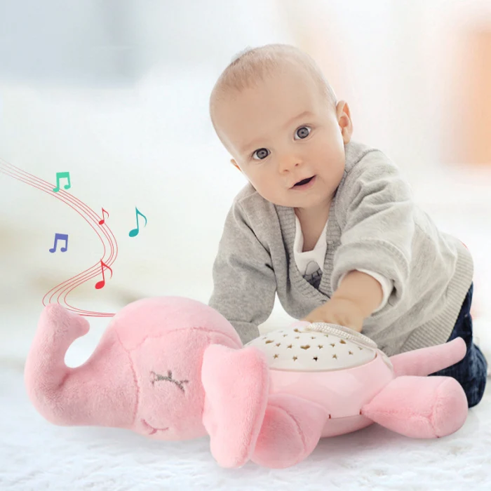 Детский светодиодный светильник для сна, набивной слон, светодиодный ночник, плюшевые игрушки с музыкой и звездами, проектор, светильник детская забавная игрушка