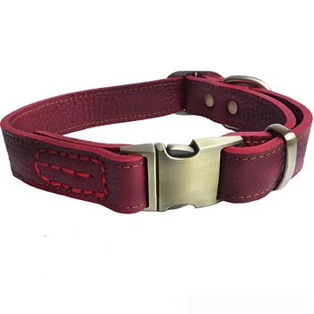 

Pet supplies zinc alloy buckle dog accessories hand-stitched cowhide dog collar adjustable neck collar free lettering Dog collar