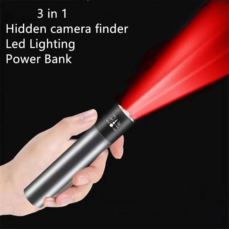 3 in 1 Mini Led Lighting+Power bank +Hidden Camera Infrared Detector Handheld Lens Detector for Hotel Bathroom