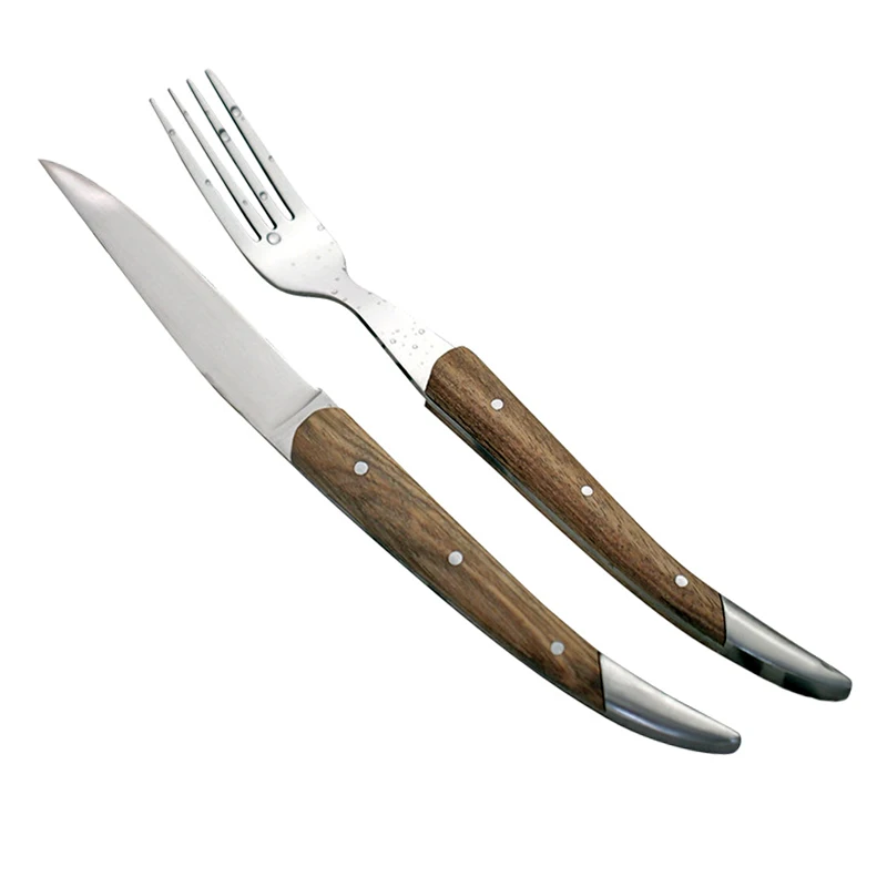 Set of 2 Laguiole Нержавеющая сталь набор столовых приборов 2, деревянными ручками включает в себя традиционные ножи(зубчатые) ужин вилки-9 дюймов - Цвет: Set of 2