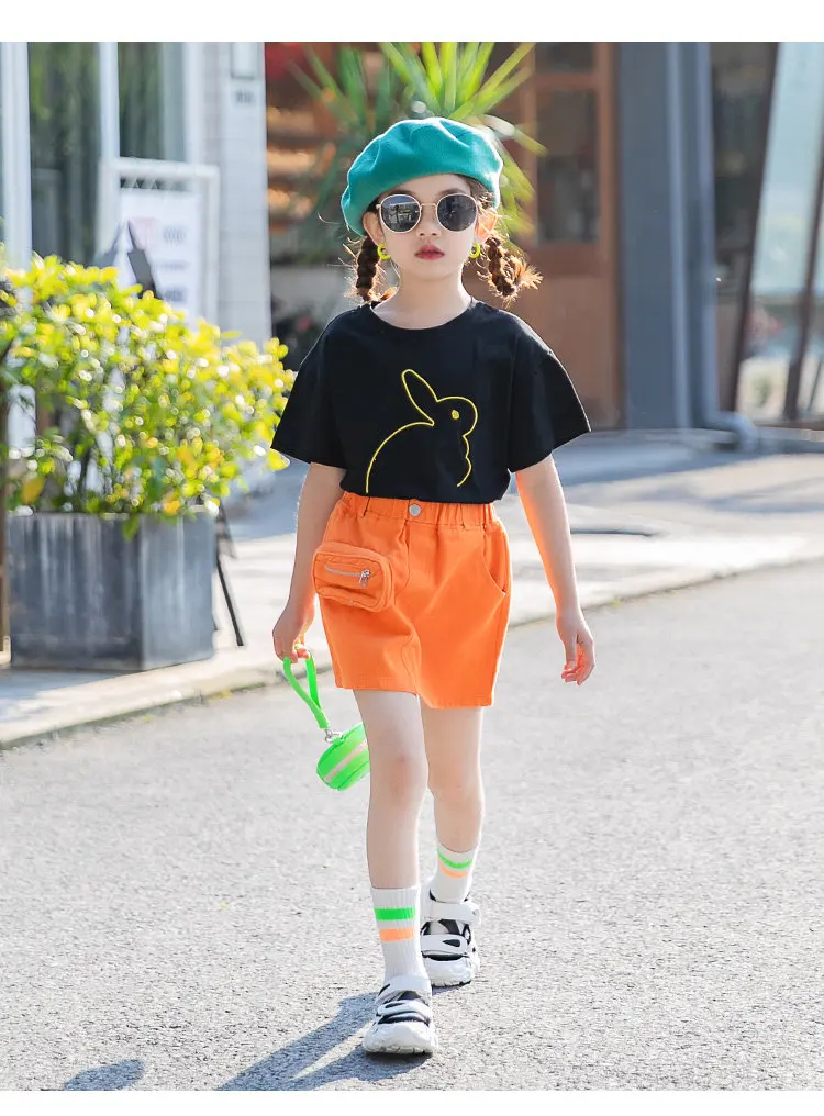 Verão Nova Menina Denim Saia Moda Cor Sólida Laranja Mini Recém Chegados Reta Coreano Curta Adolescente 4-13yrs 5 High Quality Mamãe e Bebê