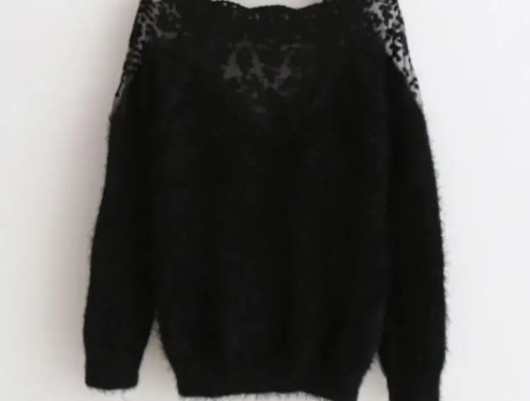 lace Women patchwork casual mohair knitted pullover 2020 new spring autumn soft long sleeve white/black sweater pullovers S2907 |