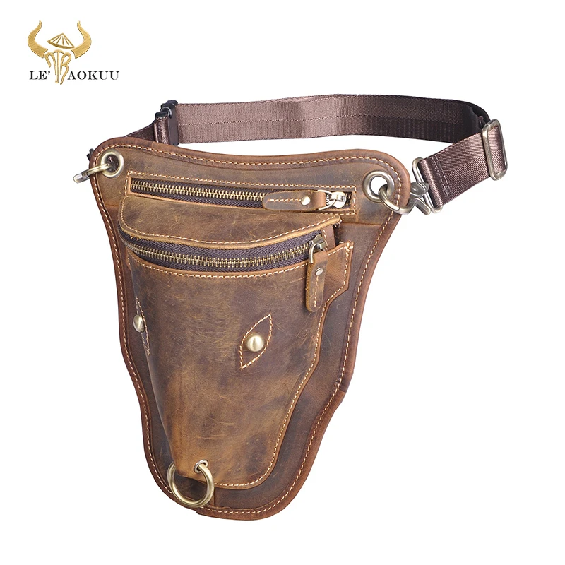 Genuíno Couro Real Design Masculino Casual Marrom Clássico Ombro Estilingue Bolsa Moda Viagem Fanny Cinto Pacote Perna 833