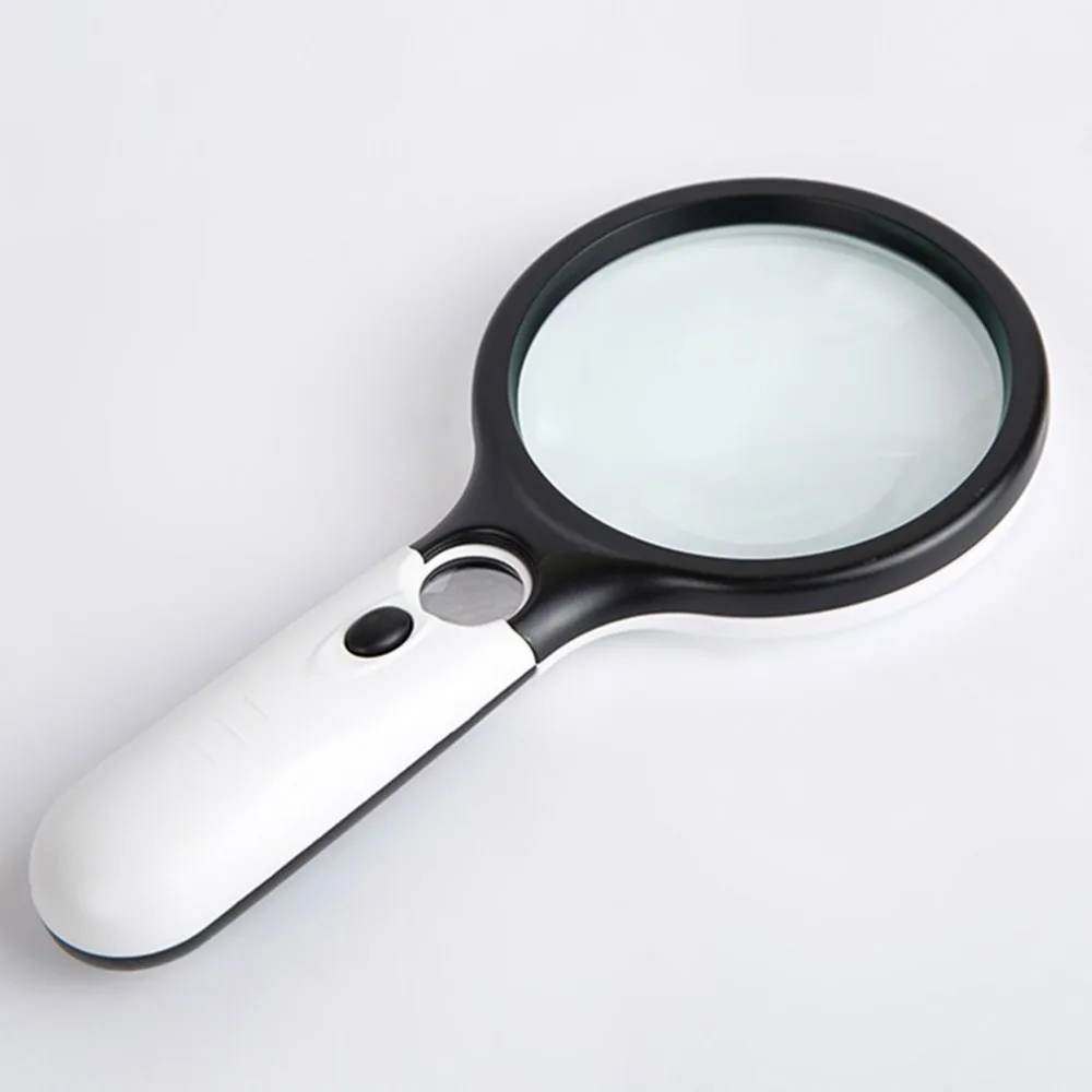 Double Lens Three LED Lights Handheld Light Reading Identification Jewelry High Magnification Magnifier