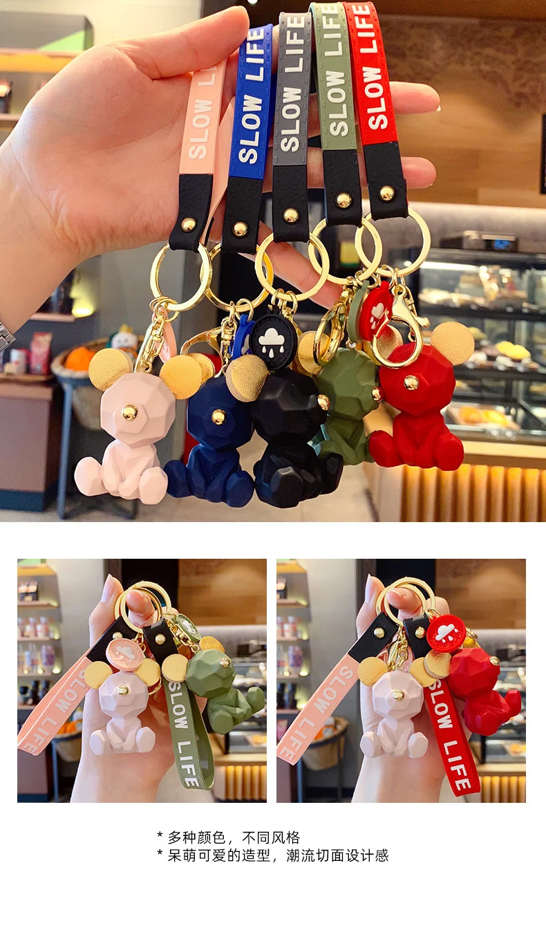 Cartoon Simple Bear Keychain Student School Bag Pendant Couple Car Key Ring Ring Girl Decoration Accessories Gift Hand Palm Toy