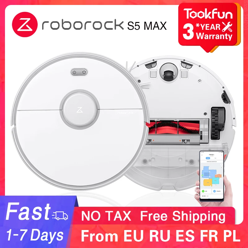 Vendedor Caliente Roborock-Robot aspirador automático S5 Max, Planificación inteligente, Barre, esteriliza el polvo, mopa de limpieza, aplicación WIFI, succión ciclónica, 2021 XyNW5xV0K