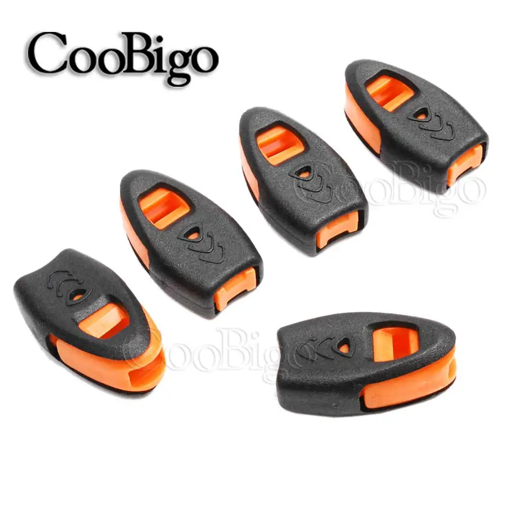 5pcs Emergency Survival Whistle Zipper Pull Cord Lock End Stopper Clip Paracord Knife Lanyard Camping Travel Kits Plastic
