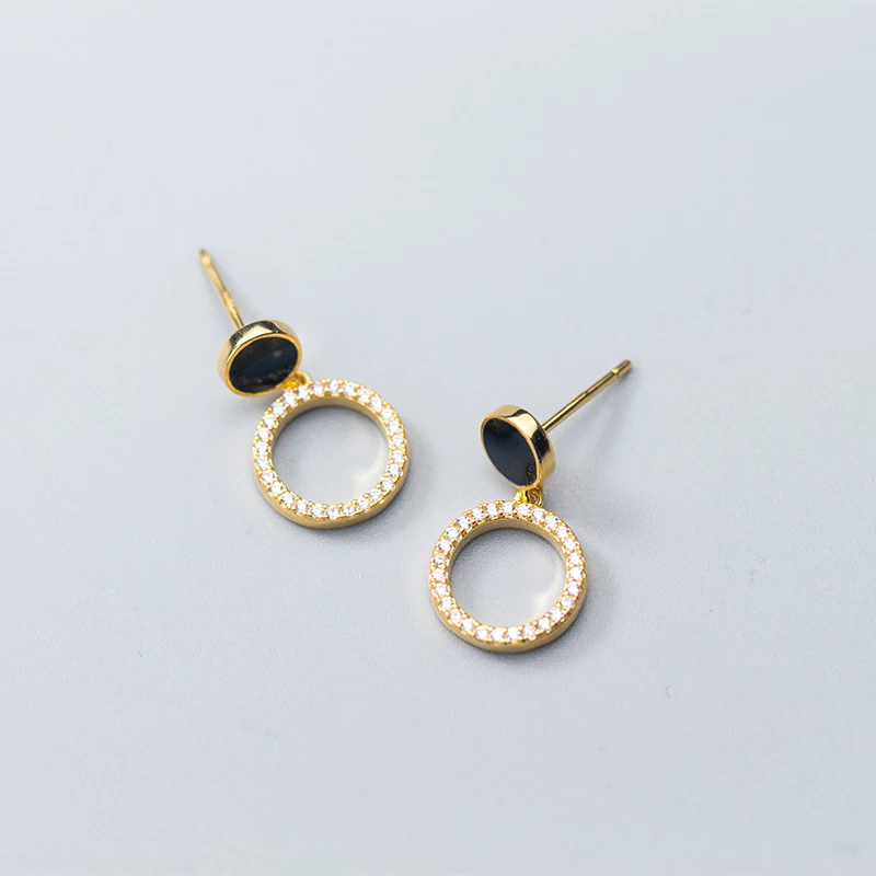 MIQIAO серебро 925 пробы черные круглые серьги гвоздики золотистого цвета женские с