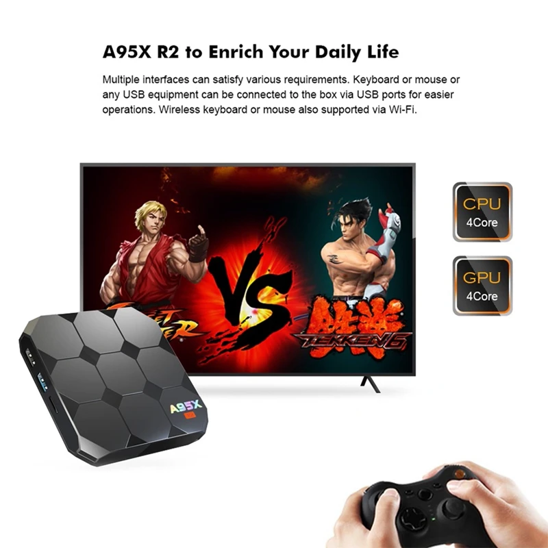 2018 A95X R2 TV Box Amlogic S905W 2.4GHz 4K WiFi Android 7.1 Home Media Player US plug