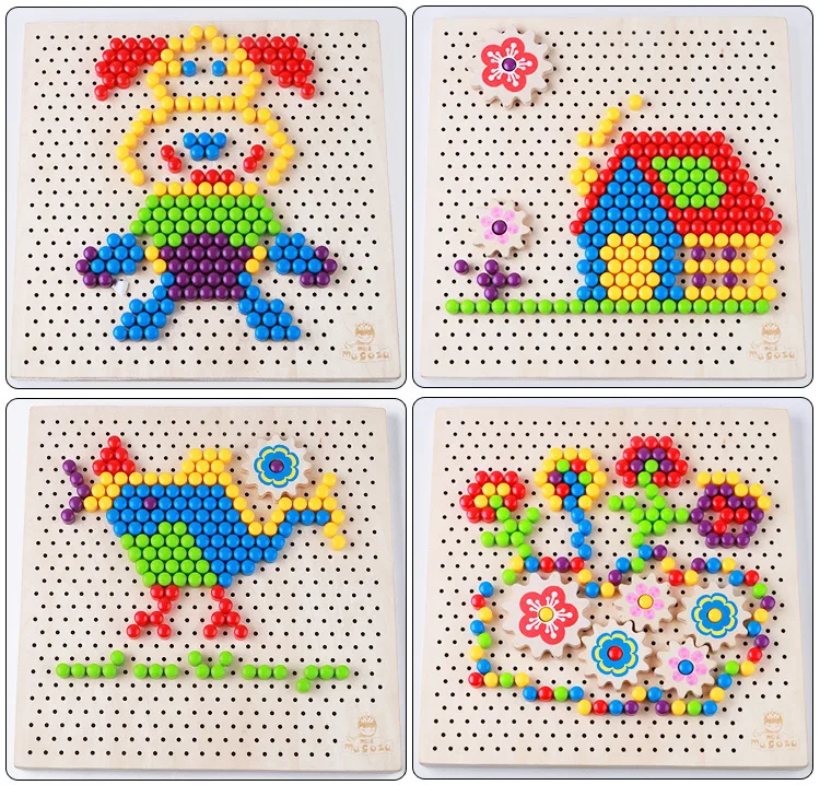  Creative wooden mushroom stud toy jigsaw puzzle for children Kindergarten - 4000215276197