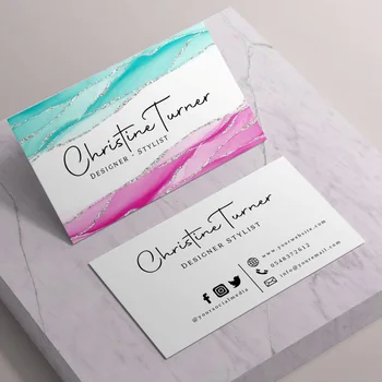 

Custom Pink Teal Editable Business Card - Business Card - Feminine Pink Business Card - DIY Business,Double sided design3.5*2