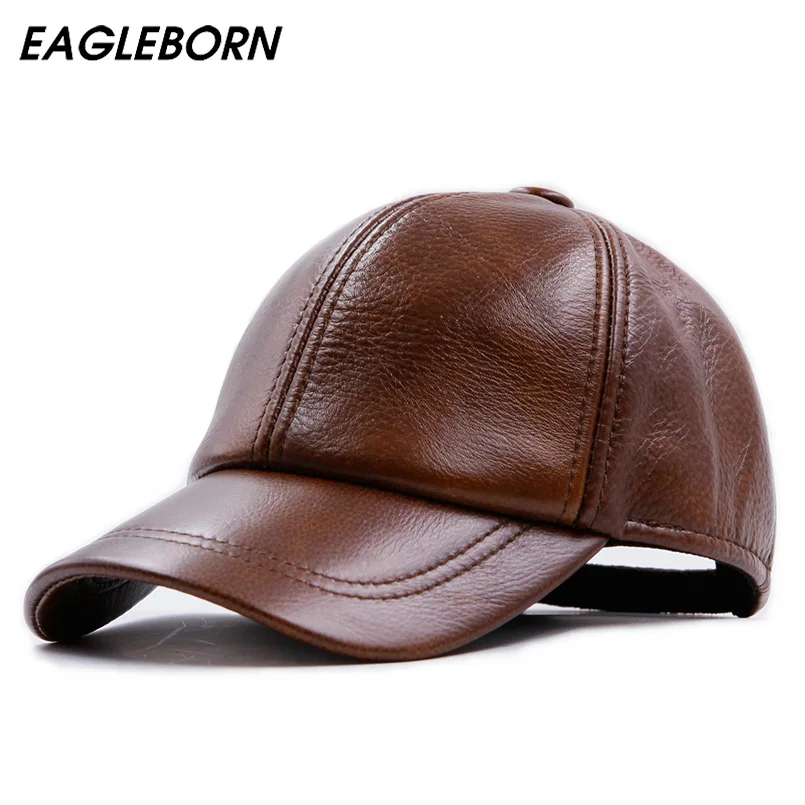 

New Fashion Design Leather Hat Man Baseball Cap Women Hats Keep Warm Casual Winter Caps 3 Colour Black Brown Cowhide Cap Dad Hat