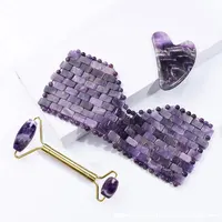 Natural Amethyst Jade Eye Mask Jade Roller Massager Gouache Scraper Set Cold Therapy Eye Mask Face Skin Care Massage Tools 1