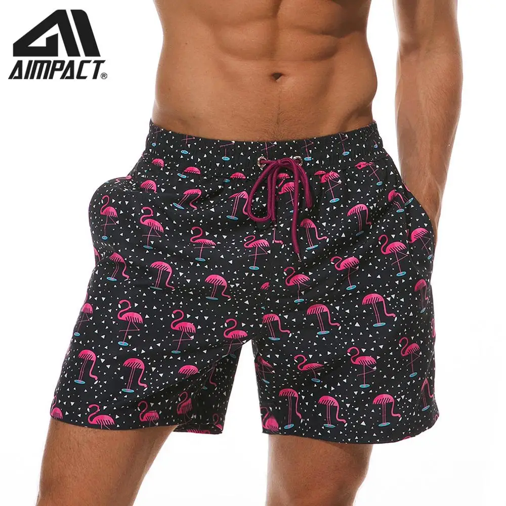 Aimpact Mens Board Swim Hybrid Shorts Flamingo Quick Dry Summer Beach Fashion Surf Hawaii Mesh Lining Liner Water Trunks