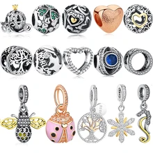 Аутентичные Стерлингового Серебра 925 Европейский Сердце, Лук Узел, очарование дерева Шарики Шармов Fit очарование Pandora Браслет Подвеска DIY Бусы ювелирные изделия
