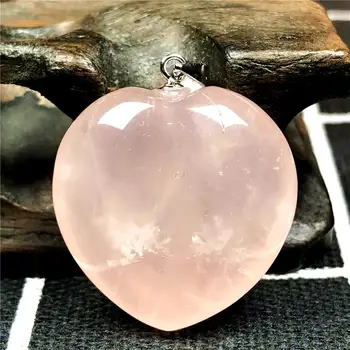 

Rose Quartz Heart Necklace Pendant Natural Madagascar Stone For Woman Lady 925 Silver 24x13mm Beads Pink Crystal Jewelry AAAAA