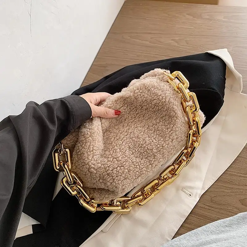 

Fashion Pluffy Plush Tote Bags For Women Winter Thick Chain Women Shoulder Bag Casual Solid Women's Handbags Ladies Hand Bags