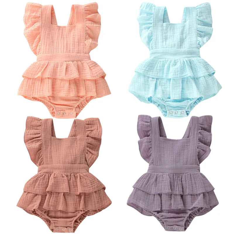 Citgeett Summer Solid 0-24M Newborn Baby Girl Clothes Ruffle Cotton Romper Sleeveless Jumpsuit Outfit Sunsuit