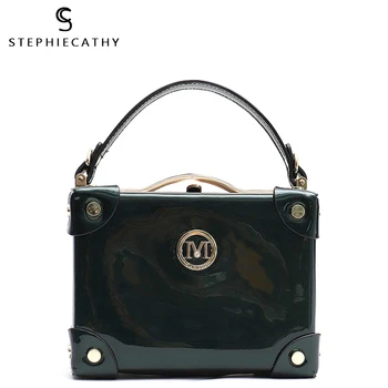 

SC Luxury Vegan Patent Leather Women Top-handle Bags Fashion Messenger Small Case Box Bag Metal Frame Ladies Shoulder Handbag
