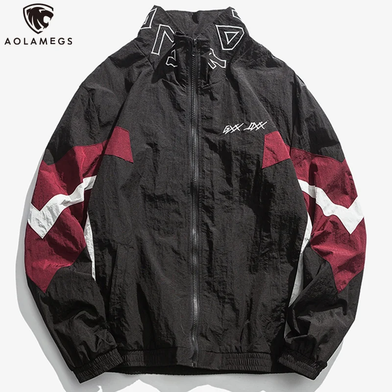 

Aolamegs Jackets Men Patchwork Tracksuit Simple Style Cargo Coats Harajuku Standing Collar Advanced Casual Streetwear Autumn