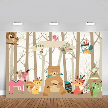 

Cartoon Animals Birthday Backdrops Baby Forest Jungle Safari Photography Background Party Decorations for Backdrop