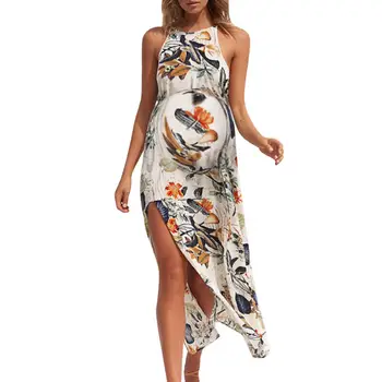 

Casual Pregnant Women's Dresses with Suspenders Large Dress Suspender Sleeveless Belt Printed Maternity Dress