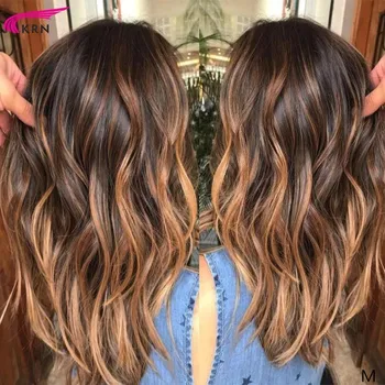 

KRN wavy 13x6 lace front Human Hair Wig Brazilian Remy balayage highlights Honey Blonde color with adjustable bands 180density
