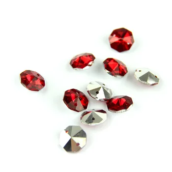 

14mm Red With Silver Back Octagon Beads DIY Material Window Accessories Chandelier Crystal Prisms Hanging Pendant Parts