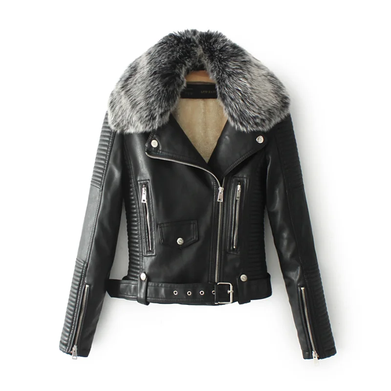 Осенне-зимнее кожаное пальто из искусственного меха женская байкерская куртка черный панк черный зимний жакет, женский пиджак Плюс Размер Уличная
